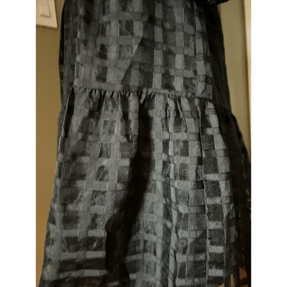 English Factory Puffy Sleeve Black Dress window pane semi sheer lined tired sz S - Picture 6 of 16